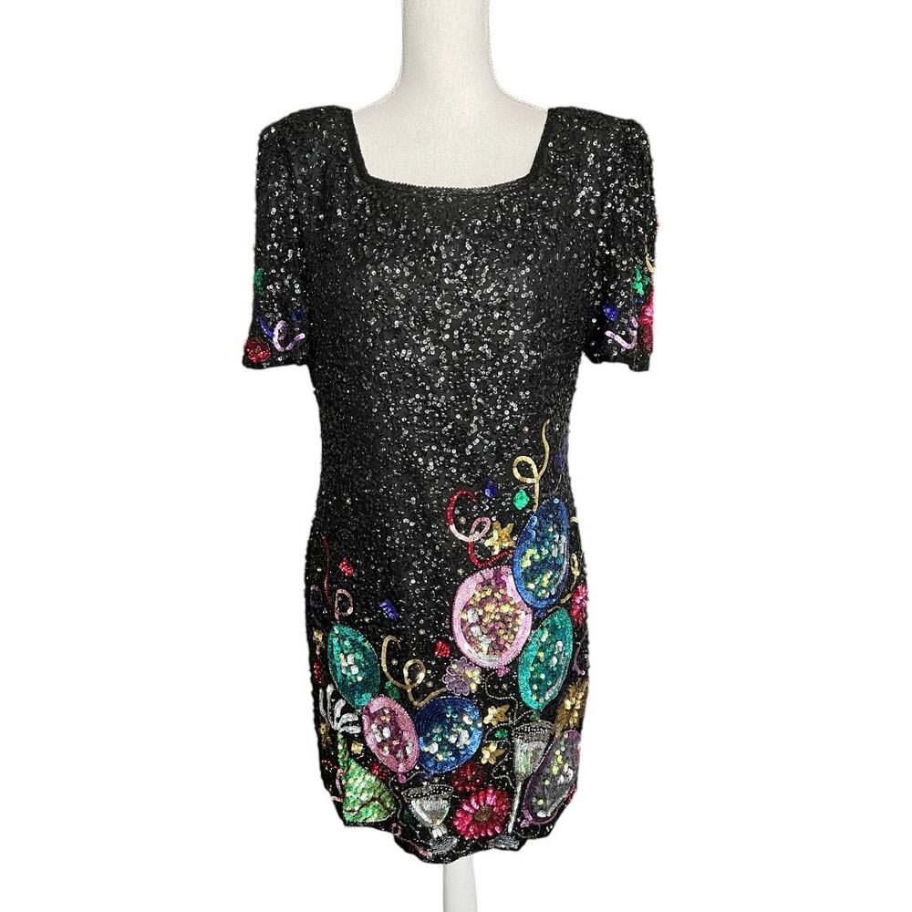 Laurence kazar vintage sequin New Year’s Eve mini dress multicolor size large